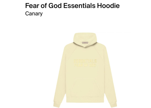 Fear of god essential hoodie- Canary